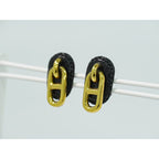 Hermes Chaine D'ancre Earrings GP Gold Plated Leather Black Accessories — view 8