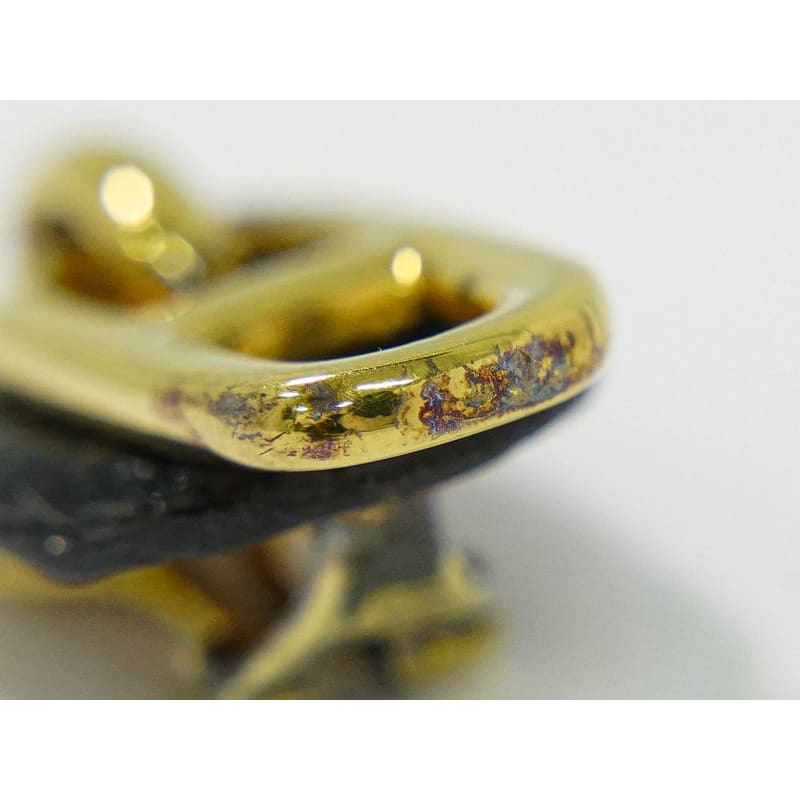 Hermes Chaine D'ancre Earrings GP Gold Plated Leather Black Accessories — view 7