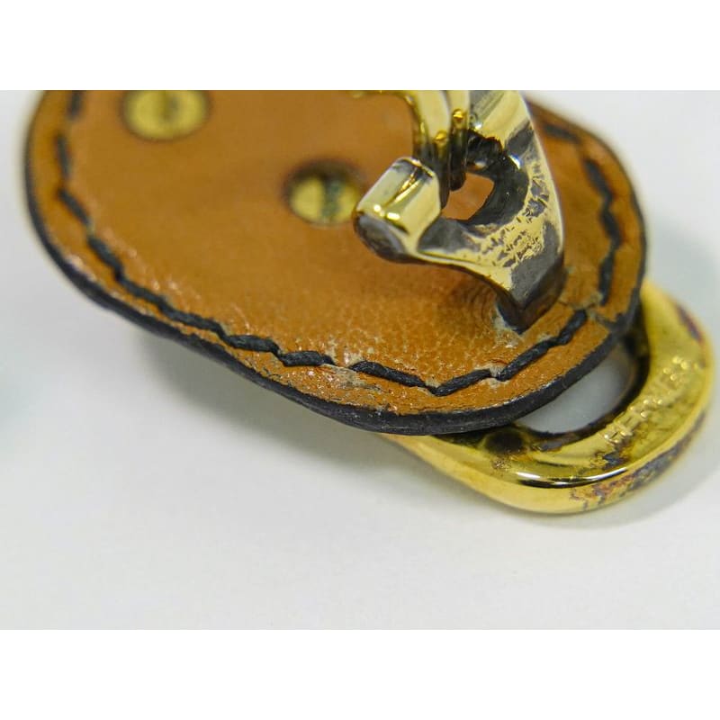 Hermes Chaine D'ancre Earrings GP Gold Plated Leather Black Accessories — view 6