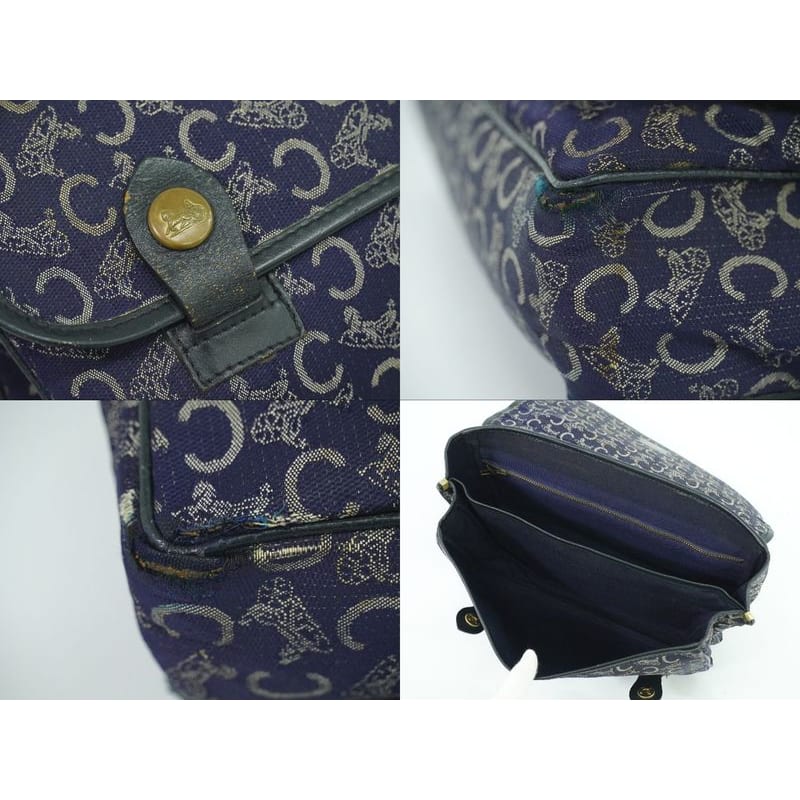 Celine C Sulky Handbag Canvas Navy Bag — view 9