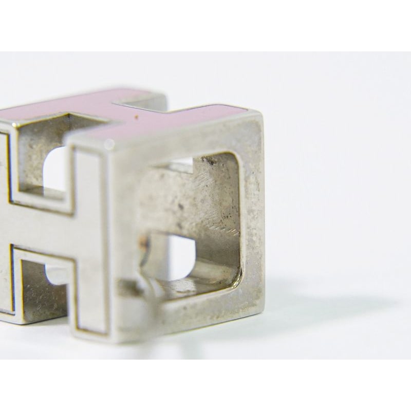 Hermes H Cube Necklace Pendant Metal Silver Hardware Pink Accessories — view 7