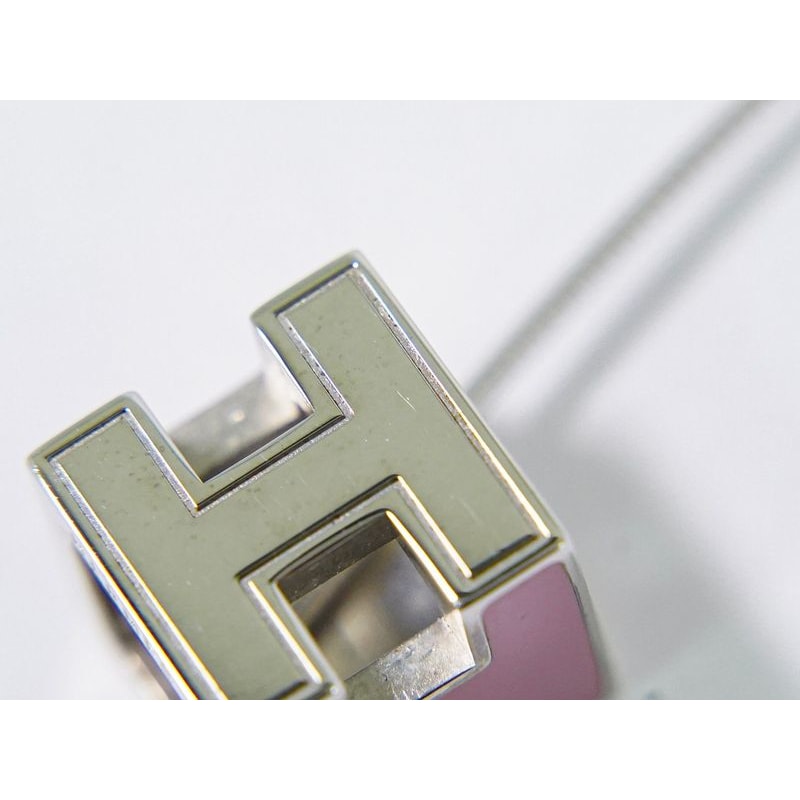 Hermes H Cube Necklace Pendant Metal Silver Hardware Pink Accessories — view 5