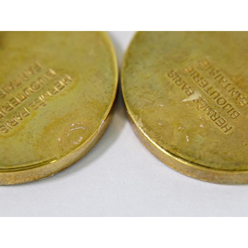 Hermes Corozo Earrings GP Gold Plated Beige Accessory Jewelry — view 6