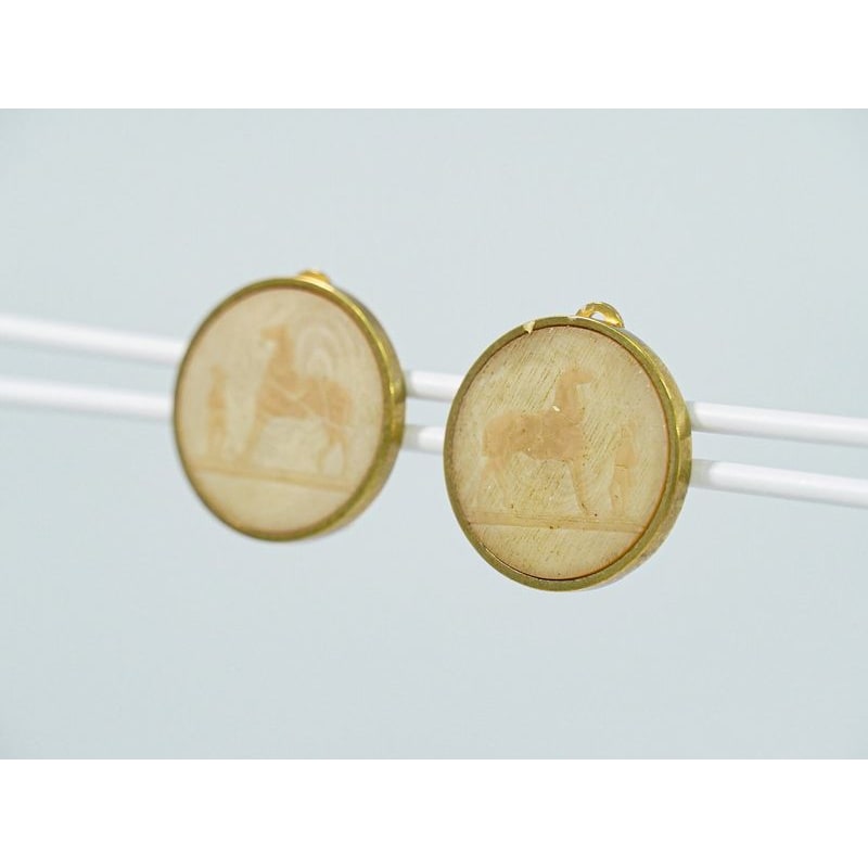 Hermes Corozo Earrings GP Gold Plated Beige Accessory Jewelry — view 8