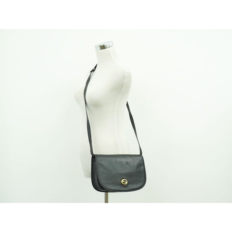 Gucci Interlocking G Vintage Shoulder Bag Pochette Leather Black — view 8