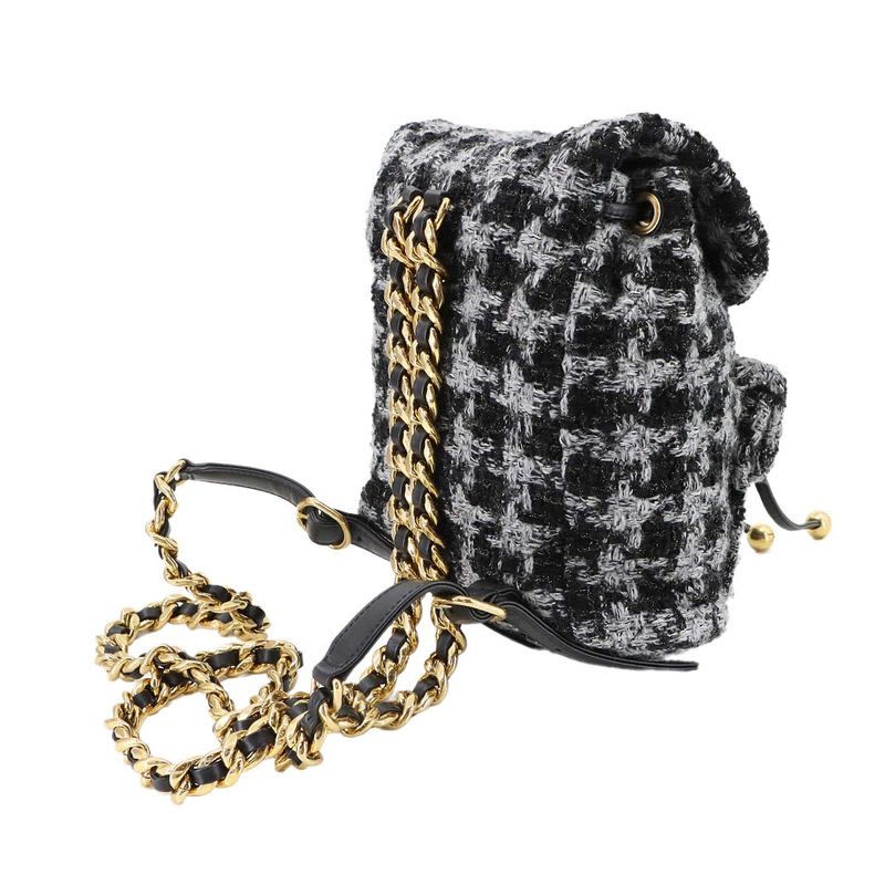 Chanel Chain Backpack Rucksack Sac Tweed Leather Black Gray — view 4