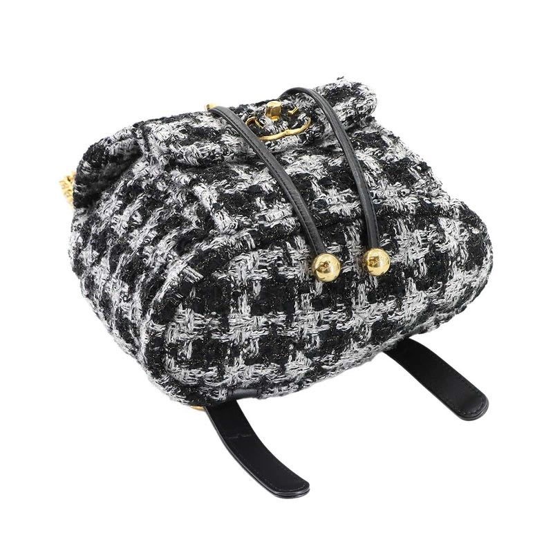 Chanel Chain Backpack Rucksack Sac Tweed Leather Black Gray — view 5