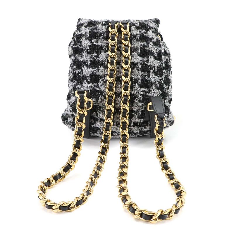 Chanel Chain Backpack Rucksack Sac Tweed Leather Black Gray — view 3
