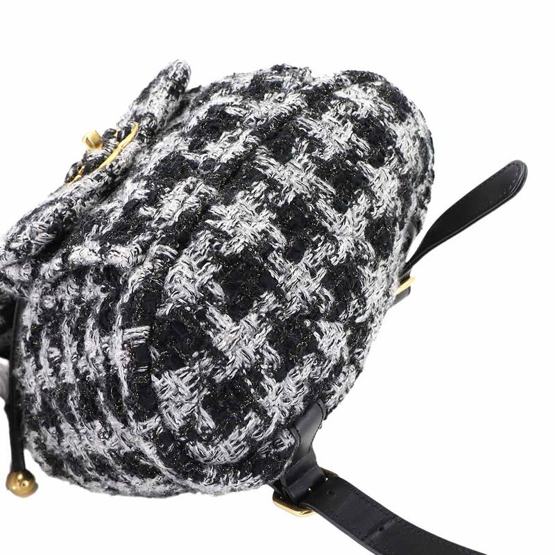 Chanel Chain Backpack Rucksack Sac Tweed Leather Black Gray — view 9