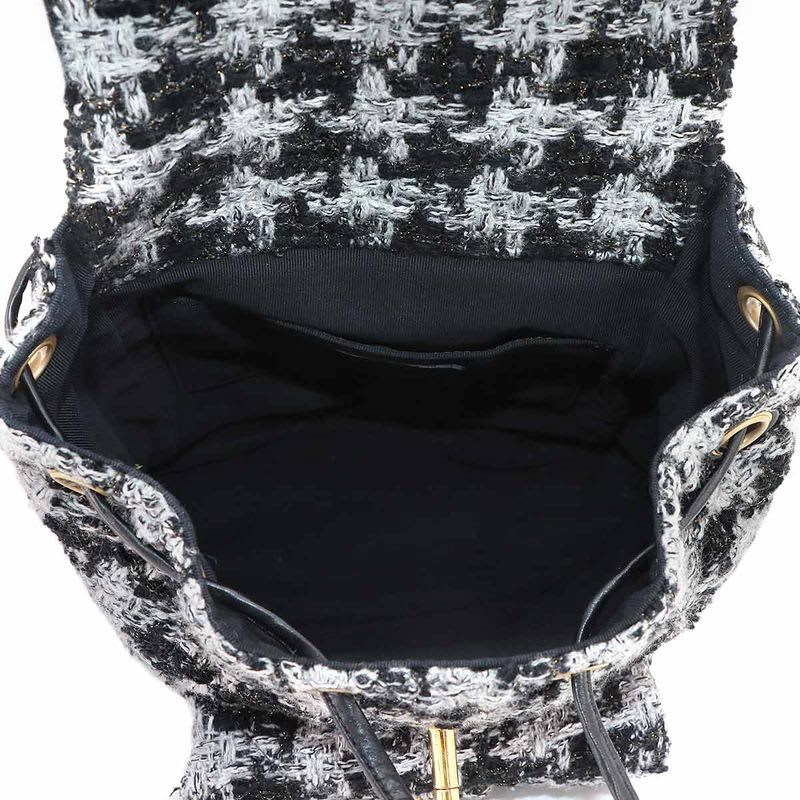 Chanel Chain Backpack Rucksack Sac Tweed Leather Black Gray — view 7