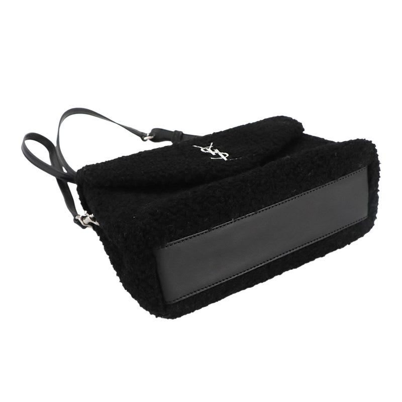 Saint Laurent Shoulder Bag Shearling Leather Black Silver Hardware — view 5