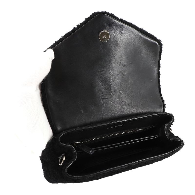 Saint Laurent Shoulder Bag Shearling Leather Black Silver Hardware — view 7