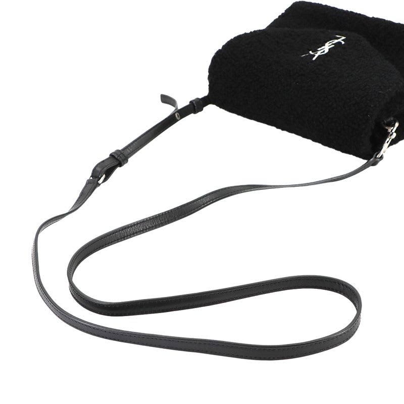 Saint Laurent Shoulder Bag Shearling Leather Black Silver Hardware — view 6