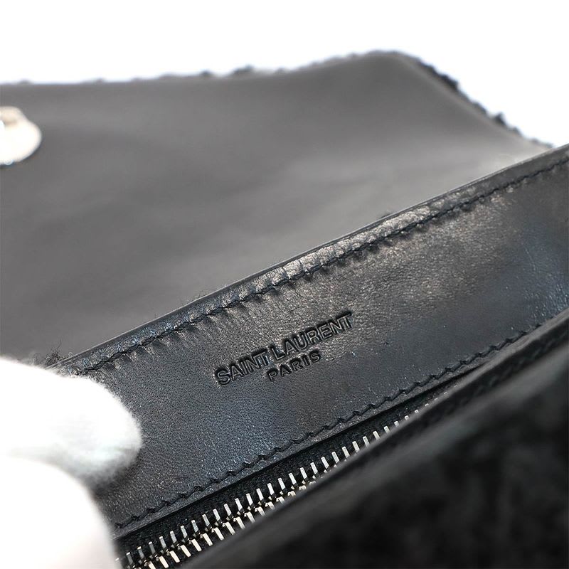 Saint Laurent Shoulder Bag Shearling Leather Black Silver Hardware — view 9