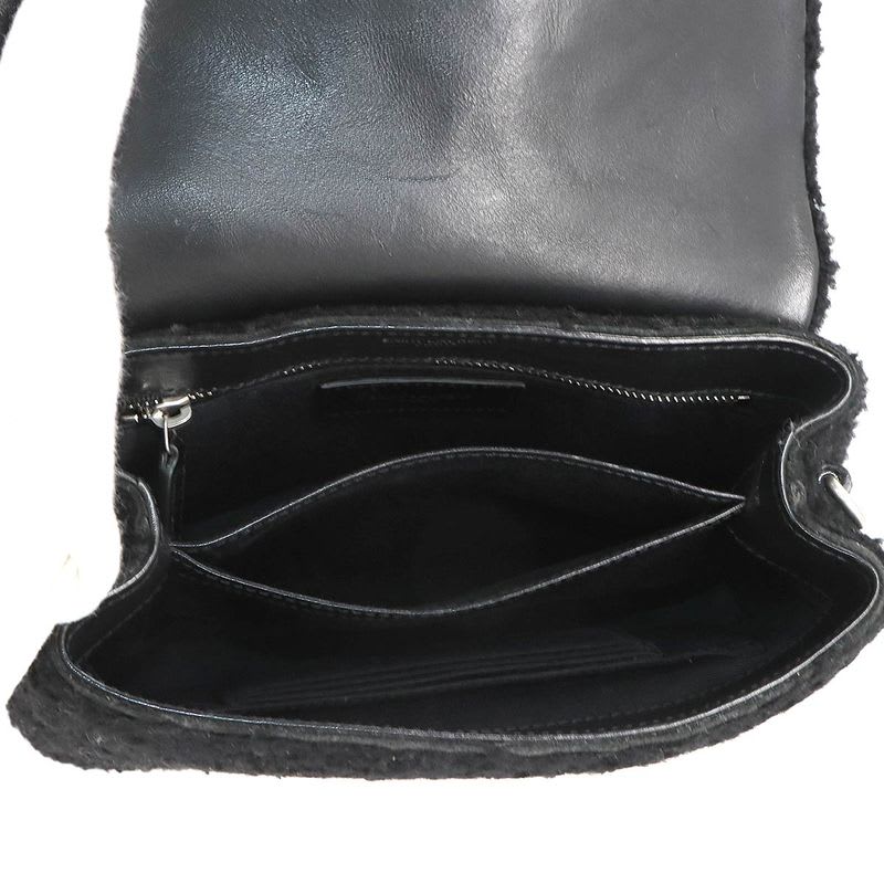 Saint Laurent Shoulder Bag Shearling Leather Black Silver Hardware — view 8