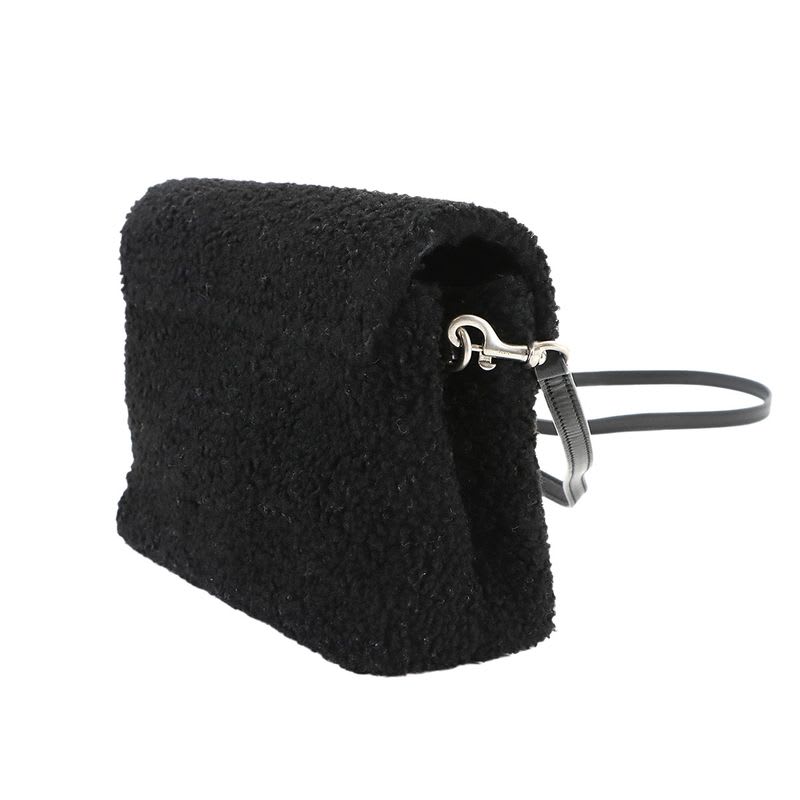 Saint Laurent Shoulder Bag Shearling Leather Black Silver Hardware — view 4