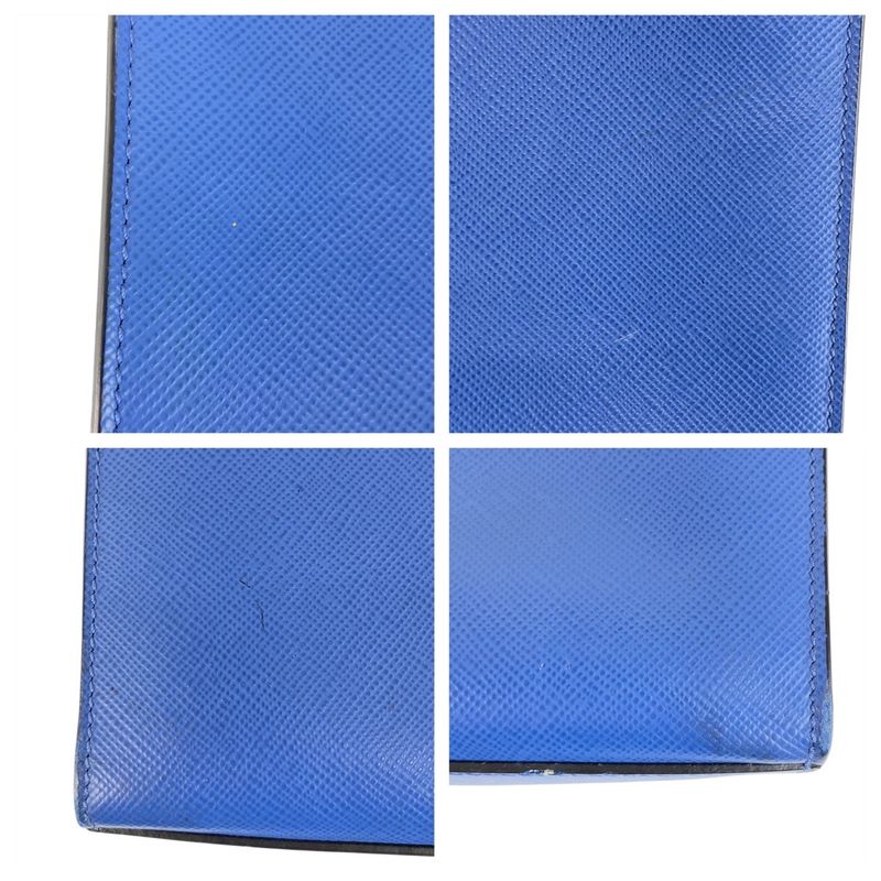 Prada Saffiano Triangle Logo Plate Blue Silver Hardware Leather Tote Bag — view 7