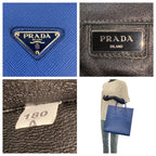 Prada Saffiano Triangle Logo Plate Blue Silver Hardware Leather Tote Bag — view 5