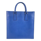 Prada Saffiano Triangle Logo Plate Blue Silver Hardware Leather Tote Bag — view 3