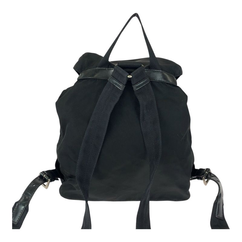 Prada Tessuto Triangle Logo Plate Black Silver Hardware Nylon Leather Backpack — view 3