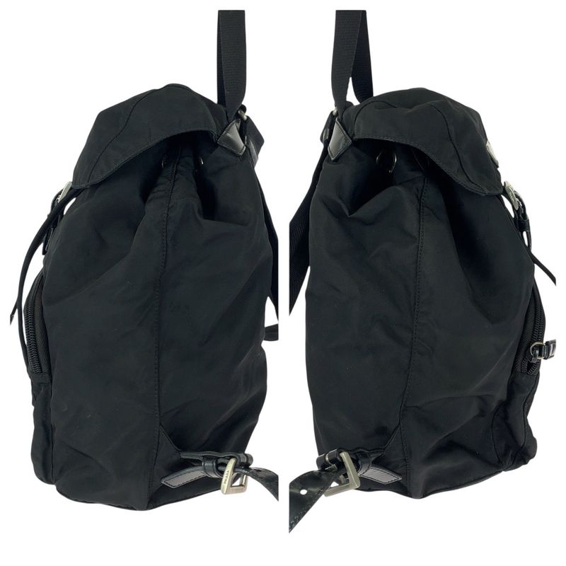Prada Tessuto Triangle Logo Plate Black Silver Hardware Nylon Leather Backpack — view 9