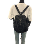 Prada Tessuto Triangle Logo Plate Black Silver Hardware Nylon Leather Backpack — view 8