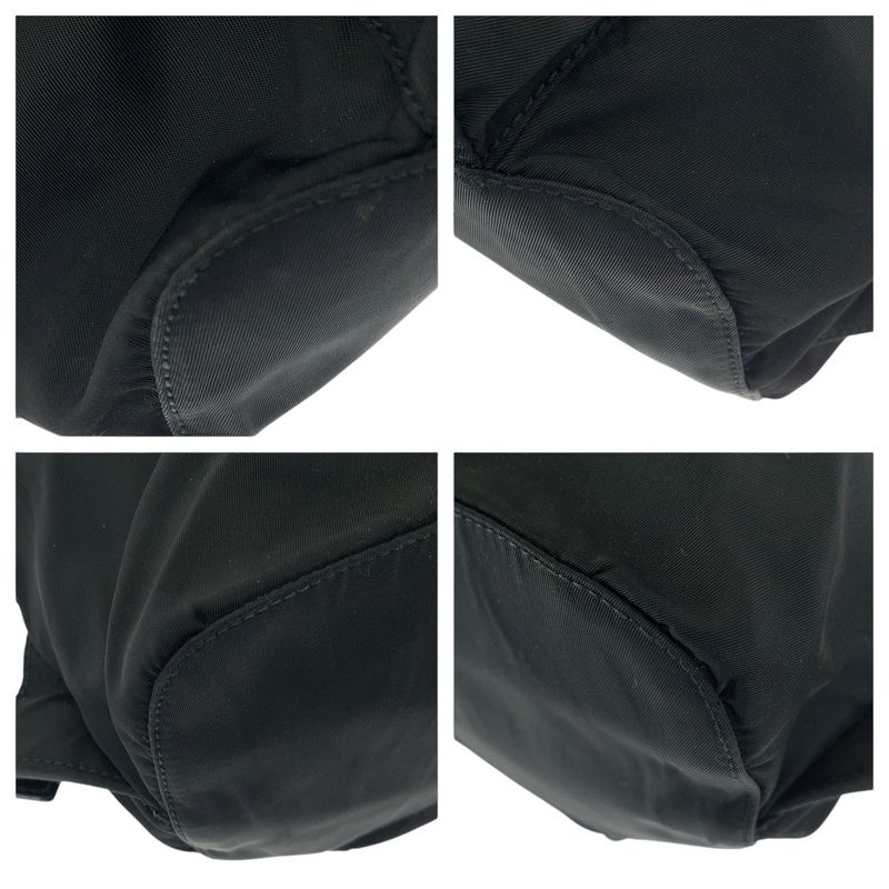 Prada Tessuto Triangle Logo Plate Black Silver Hardware Nylon Leather Backpack — view 4