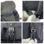 Prada Tessuto Triangle Logo Plate Black Silver Hardware Nylon Leather Backpack — view 6