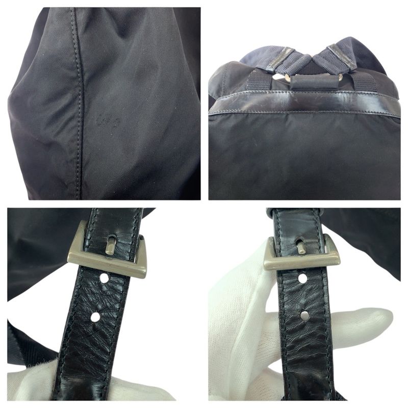 Prada Tessuto Triangle Logo Plate Black Silver Hardware Nylon Leather Backpack — view 7