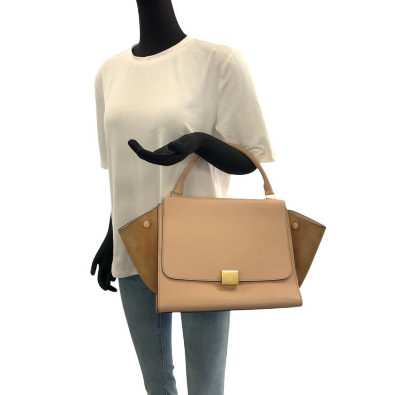 Celine Trapeze Salmon Pink Gold Hardware Leather Shoulder Bag Handbag 2-Way