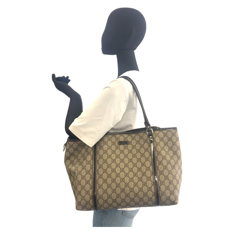 Gucci Beige Brown Gold Hardware GG Supreme Canvas Tote Bag — view 8