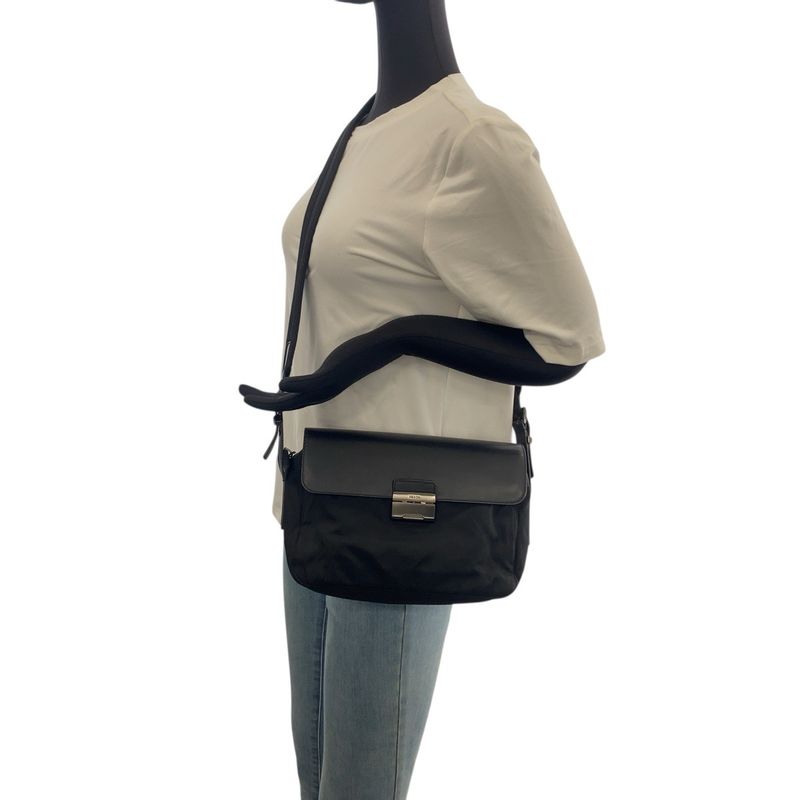 Prada Tessuto Black Gunmetal Hardware Nylon Leather Shoulder Bag Messenger