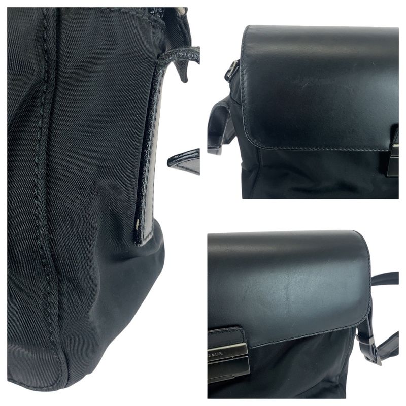 Prada Tessuto Black Gunmetal Hardware Nylon Leather Shoulder Bag Messenger