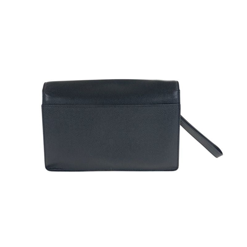 Louis Vuitton Taiga Selenga Black Silver Hardware Leather Second Bag Clutch — view 3
