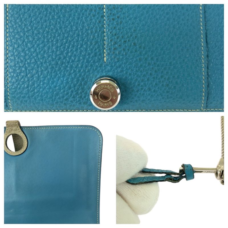 Hermes Dogon GM Blue Gene Silver Hardware Togo Long Wallet — view 7