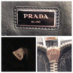 Prada Saffiano L-shaped Zipper Black Gray Silver Hardware Leather Clutch Bag — view 6