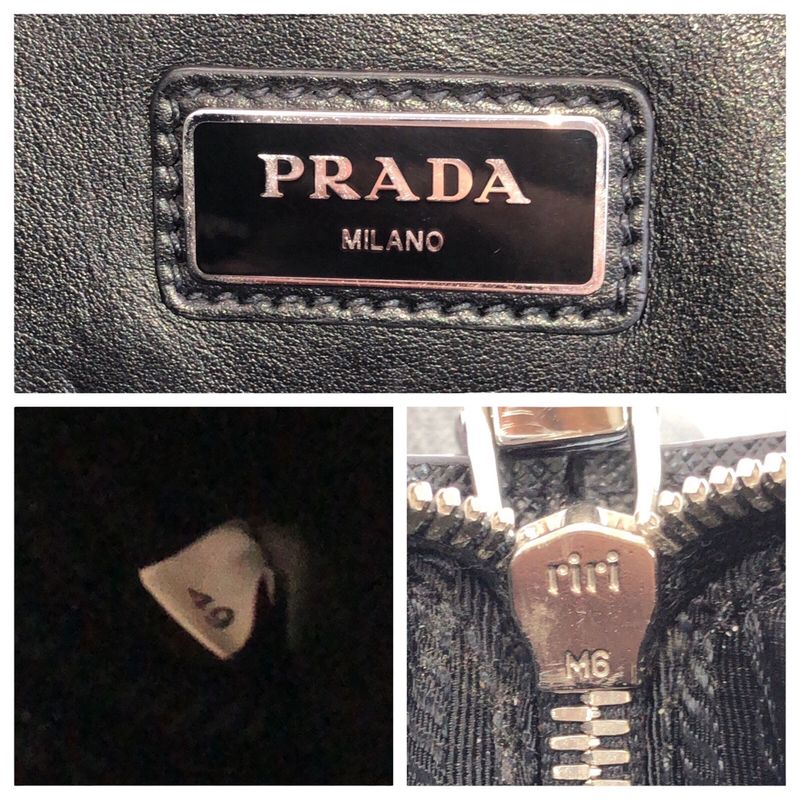 Prada Saffiano L-shaped Zipper Black Gray Silver Hardware Leather Clutch Bag — view 6