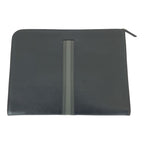 Prada Saffiano L-shaped Zipper Black Gray Silver Hardware Leather Clutch Bag — view 3