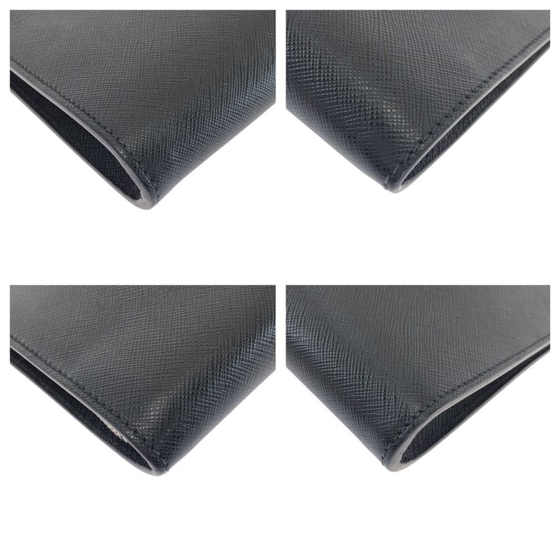 Prada Saffiano L-shaped Zipper Black Gray Silver Hardware Leather Clutch Bag — view 4