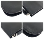 Prada Saffiano L-shaped Zipper Black Gray Silver Hardware Leather Clutch Bag — view 5