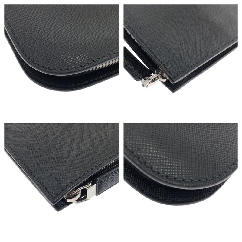 Prada Saffiano L-shaped Zipper Black Gray Silver Hardware Leather Clutch Bag — view 5