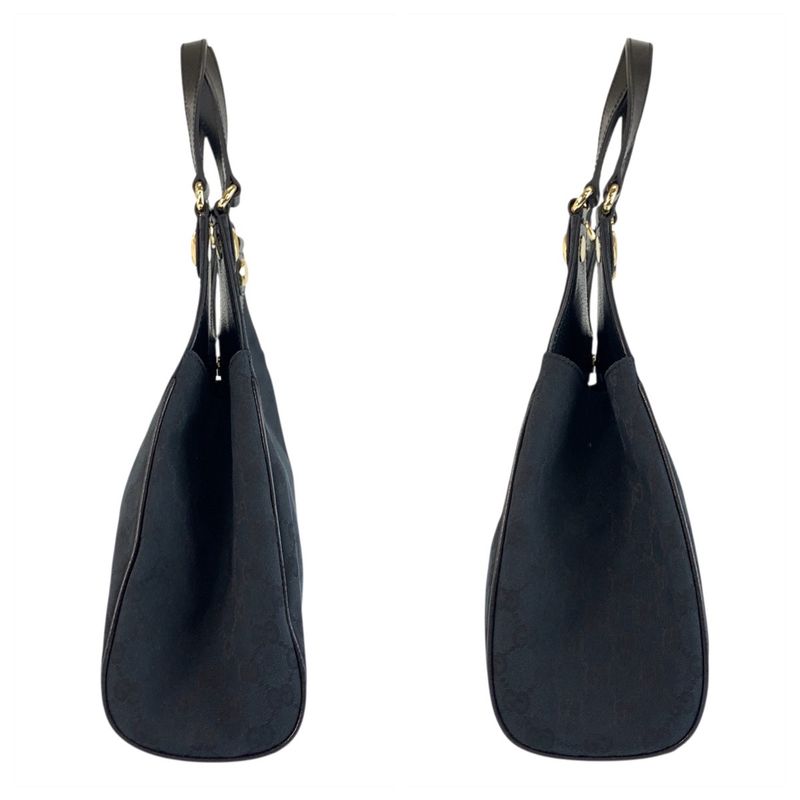 Gucci Black Gold Hardware GG Canvas Leather Tote Bag