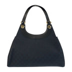 Gucci Black Gold Hardware GG Canvas Leather Tote Bag