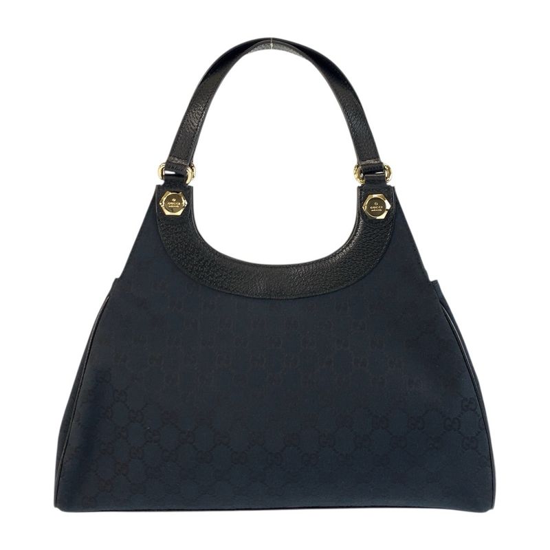 Gucci Black Gold Hardware GG Canvas Leather Tote Bag