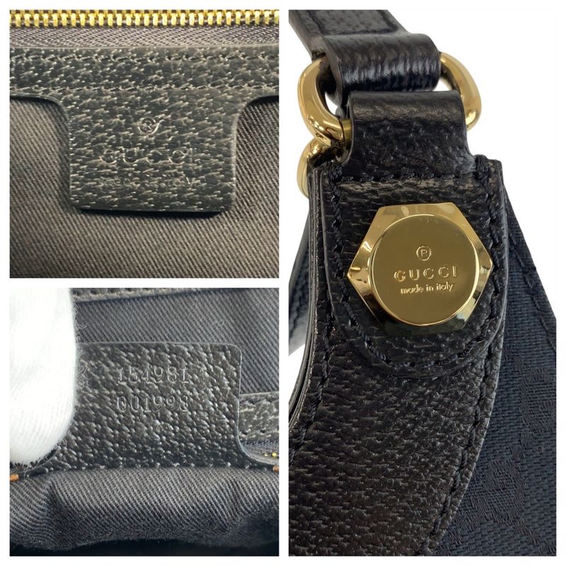 Gucci Black Gold Hardware GG Canvas Leather Tote Bag