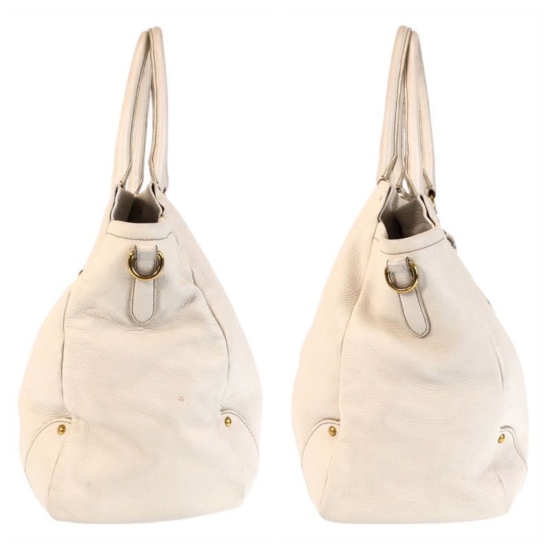Prada Vitello Daino White Ivory Gold Hardware Leather Tote Bag 2-Way