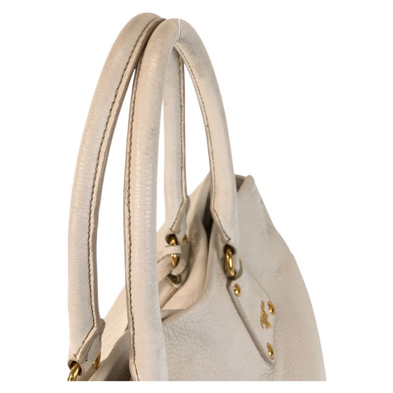 Prada Vitello Daino White Ivory Gold Hardware Leather Tote Bag 2-Way