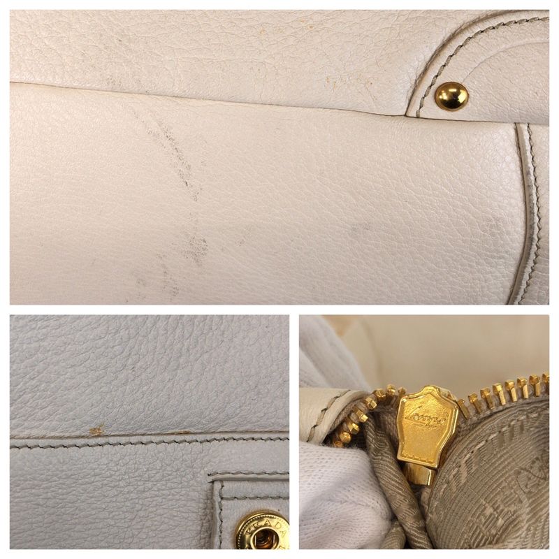 Prada Vitello Daino White Ivory Gold Hardware Leather Tote Bag 2-Way
