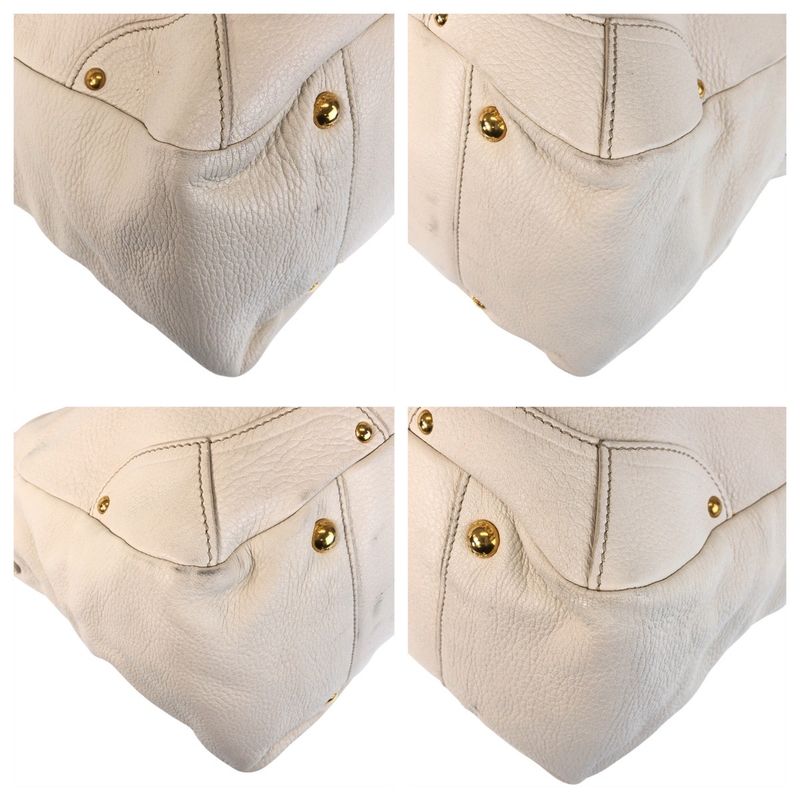 Prada Vitello Daino White Ivory Gold Hardware Leather Tote Bag 2-Way