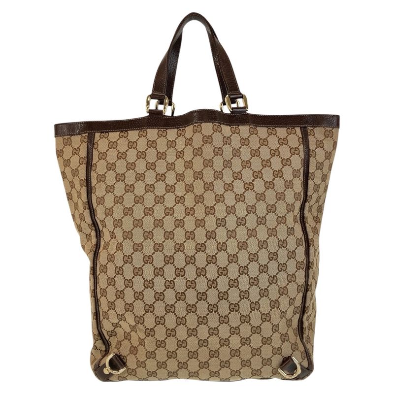 Gucci Abbey Brown Gold Hardware GG Canvas Leather Tote Bag — view 3